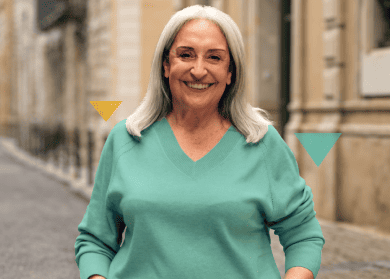 Smiling Older Woman with Long Gray Hair LOKELMA Support Program Banner